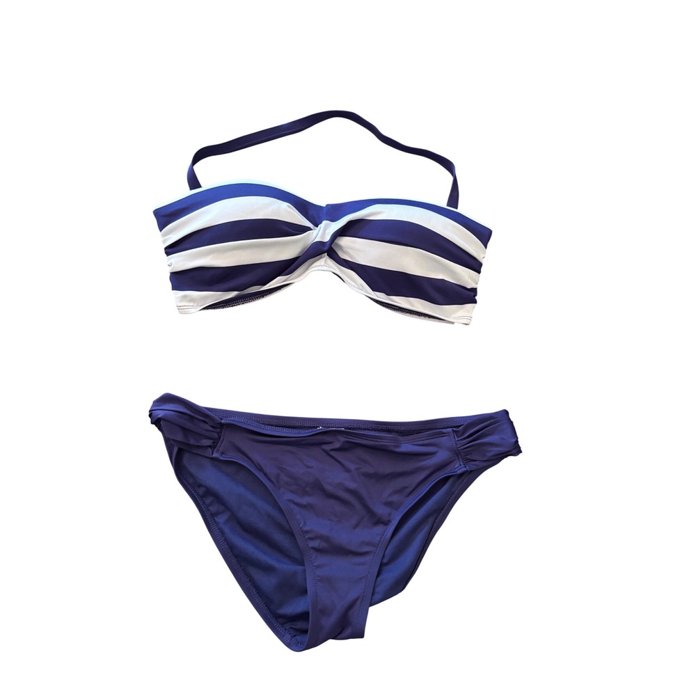 Mossimo Womens Blue White Striped Bandeau Bikini Set D/DD Cup Size XL Bottoms‎